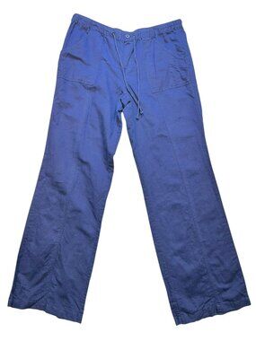 New York & Company Womens Linen Blend Casual Pants Small Navy Blue Drawstring
